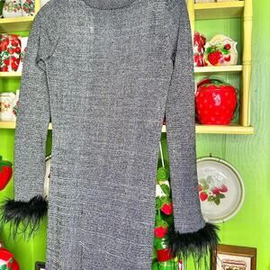 Emma & Posh grunge whimsygoth maxi dress with fuzzy feathered trim wrist cuffs!